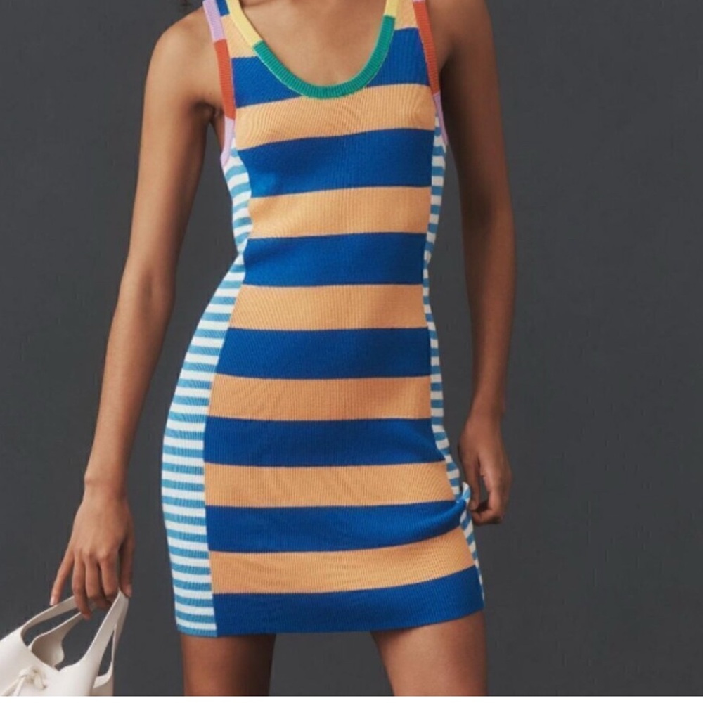 MOTHER Striped Knit Mini Dress in Blue and Peach